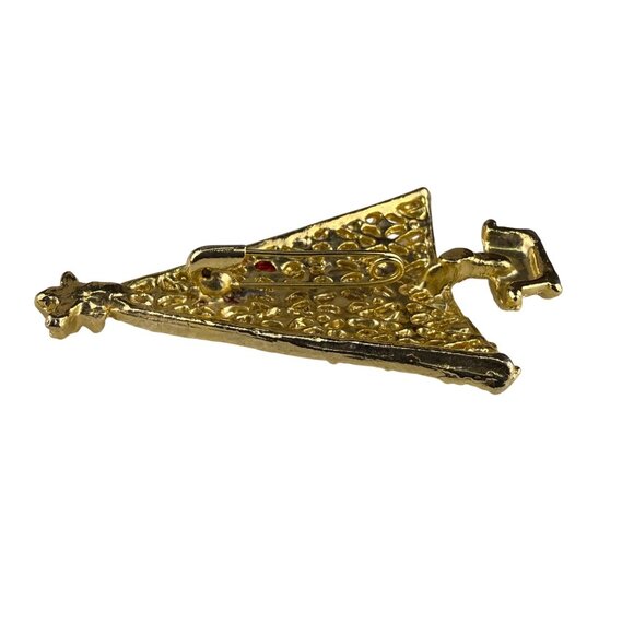 Vintage Gold Tone Christmas Tree Brooch Pin Red Rhinestone Accents Festive Desig - Picture 2 of 5